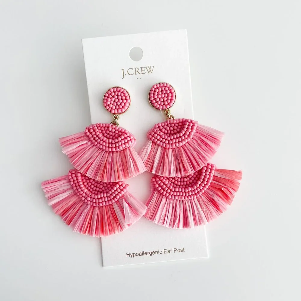 J. Crew Factory Beaded Fan Statement Earrings (Spring Blossom) - Picture 3 of 3